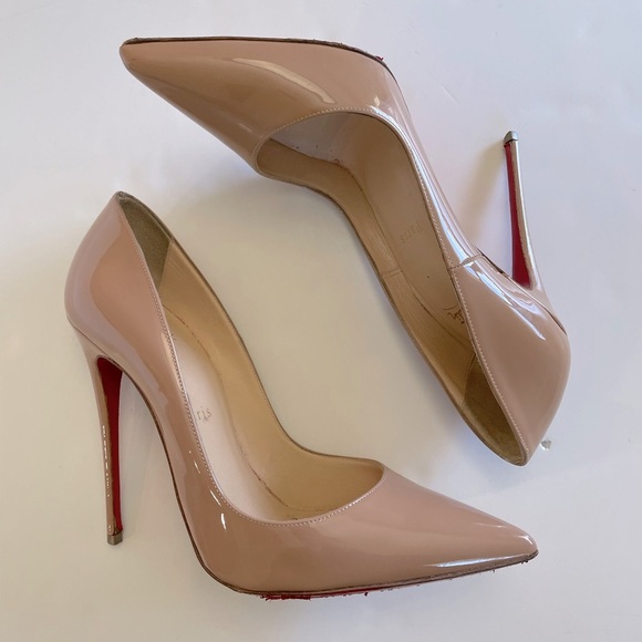 Christian Louboutin So Kate Pumps Nude Patent Leather Size 37.5 Pointed Toe - Picture 1 of 15